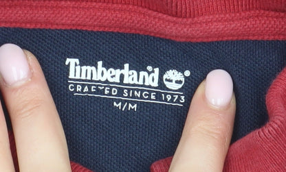 Timberland Men's Red Striped Polo Shirt M, Collared, Logo