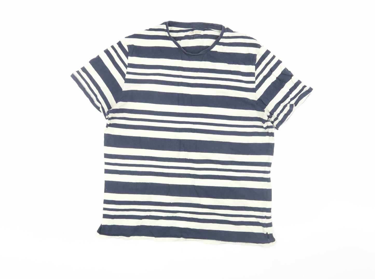 Wrangler Men's Blue Striped T-Shirt L Crew Neck