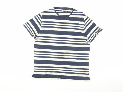 Wrangler Men's Blue Striped T-Shirt L Crew Neck