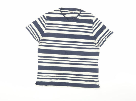 Wrangler Men's Blue Striped T-Shirt L Crew Neck