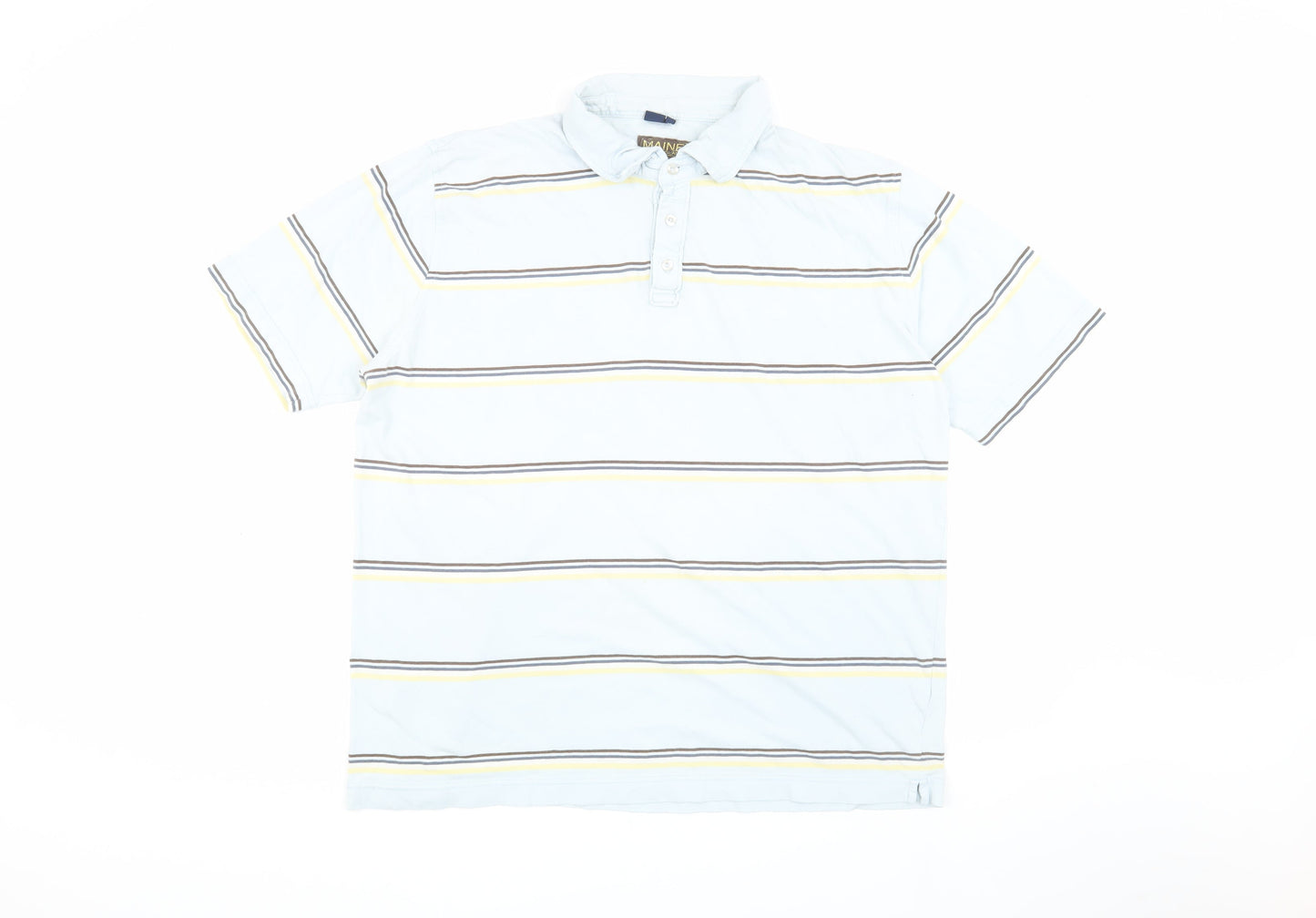 Maine New England Men's Blue Striped XL Polo Shirt