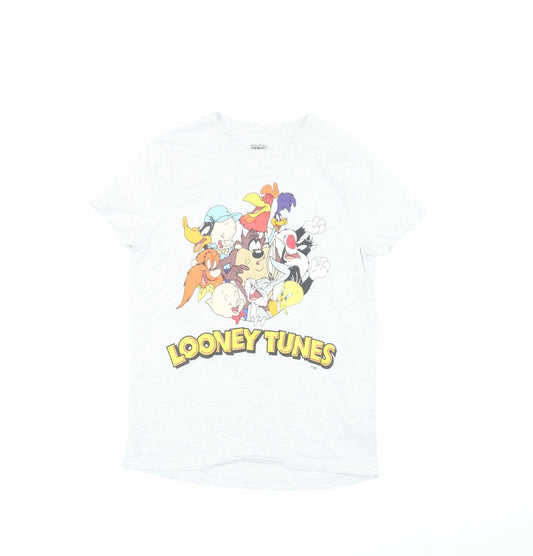 Womens UK Size 2XS Looney Tunes White Basic T-Shirt