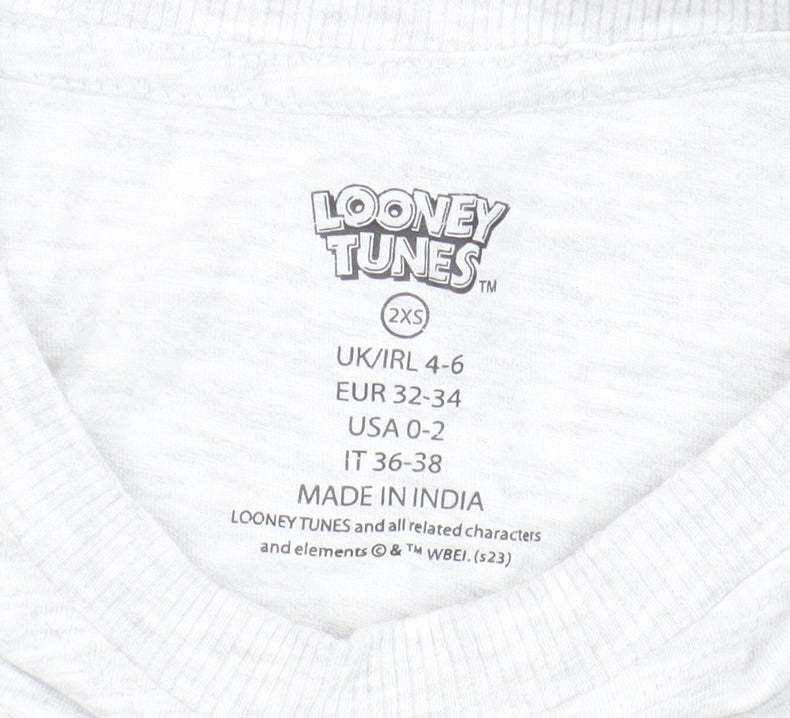 Womens UK Size 2XS Looney Tunes White Basic T-Shirt