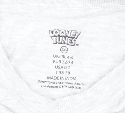 Womens UK Size 2XS Looney Tunes White Basic T-Shirt