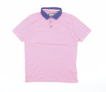 Marks and Spencer Men's Pink Striped Cotton Polo M