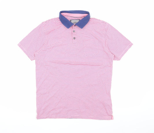 Marks and Spencer Men's Pink Striped Cotton Polo M