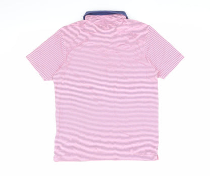 Marks and Spencer Men's Pink Striped Cotton Polo M