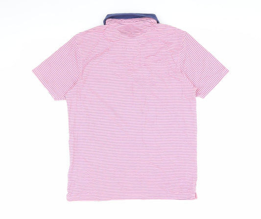Marks and Spencer Men's Pink Striped Cotton Polo M