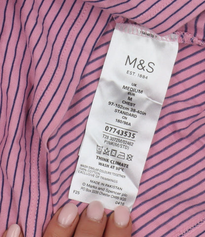 Marks and Spencer Men's Pink Striped Cotton Polo M
