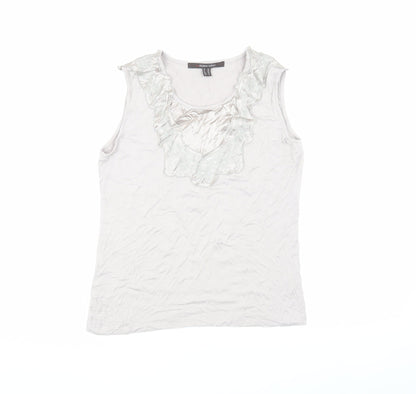 Marie Méro Women's Ivory Ruffle Blouse Size 12 Sleeveless