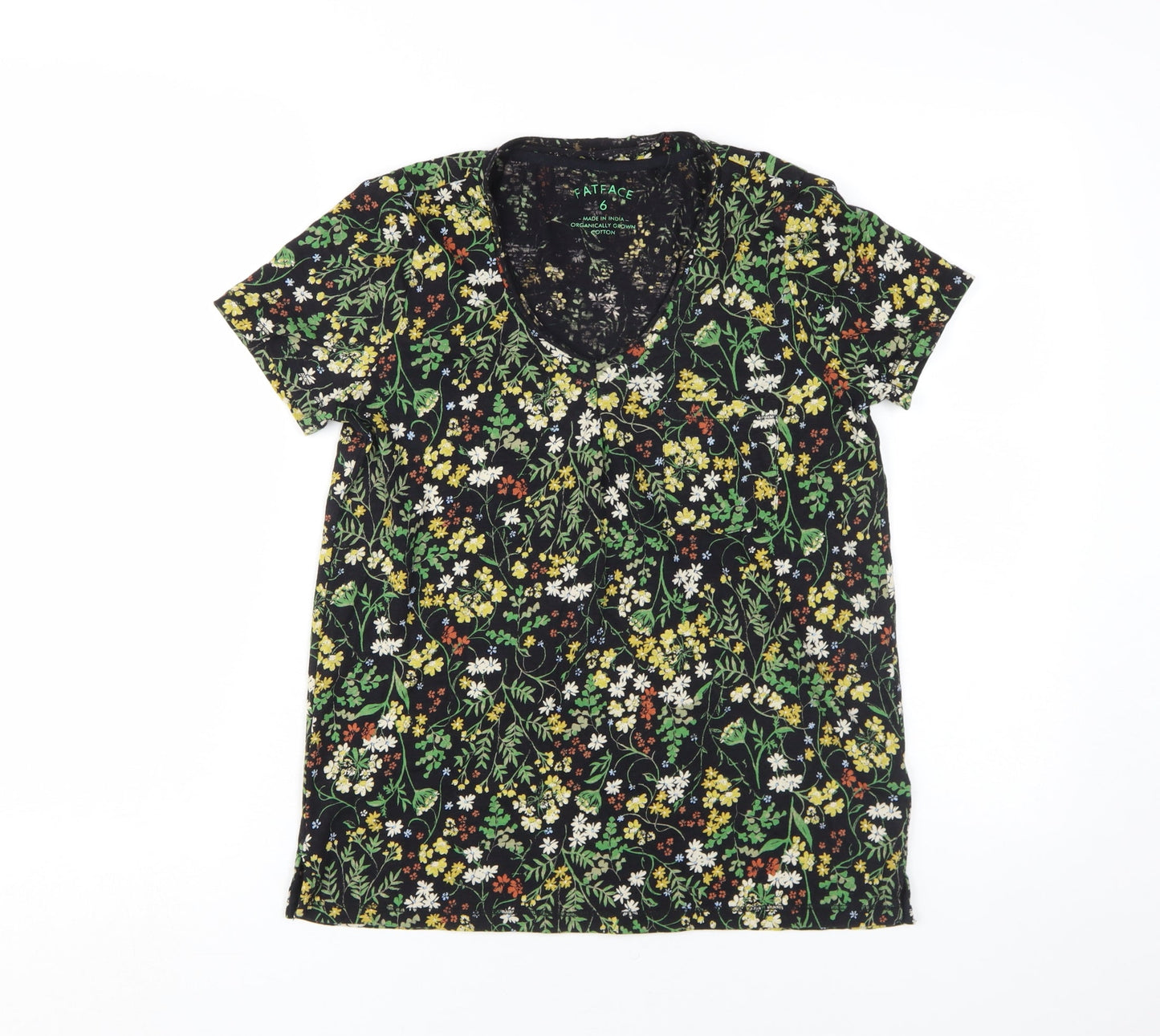 FatFace Women's Black Floral T-Shirt Size 6