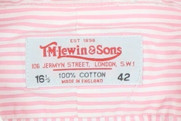 T.M.Lewin Men's Pink Striped Cotton Dress Shirt, L