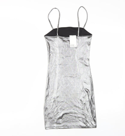 H&M Women Silver Slip Dress Size 6 Party Wear