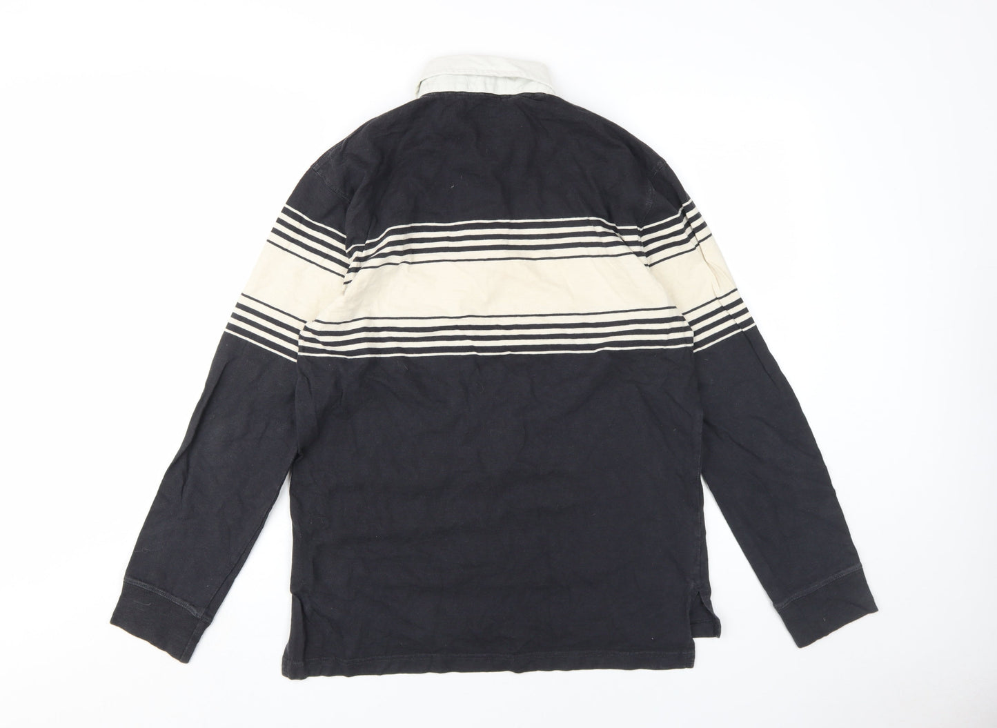 Gap Men's Black Striped Polo, Size M, Cotton Long Sleeve