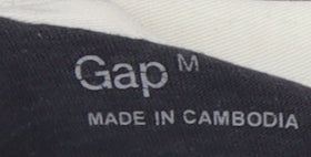 Gap Men's Black Striped Polo, Size M, Cotton Long Sleeve