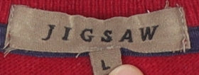 Jigsaw Unisex Red V-Neck Pullover Jumper - L