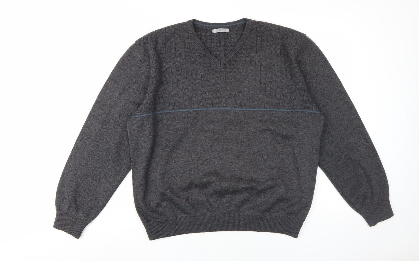 Marks and Spencer Men's Grey V-Neck Pullover Jumper