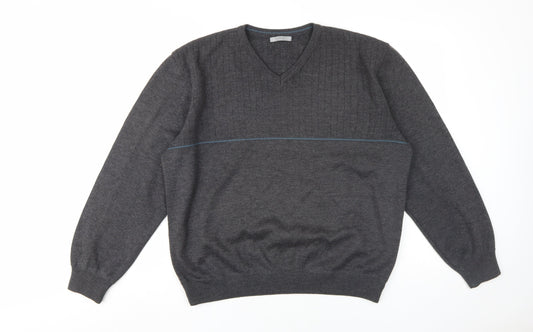 Marks and Spencer Men's Grey V-Neck Pullover Jumper