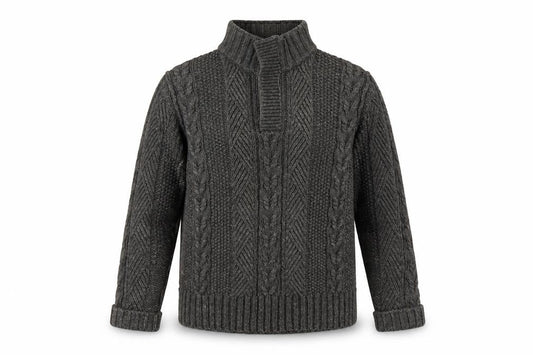 WS Men's Grey Cable-Knit High Neck Jumper XL