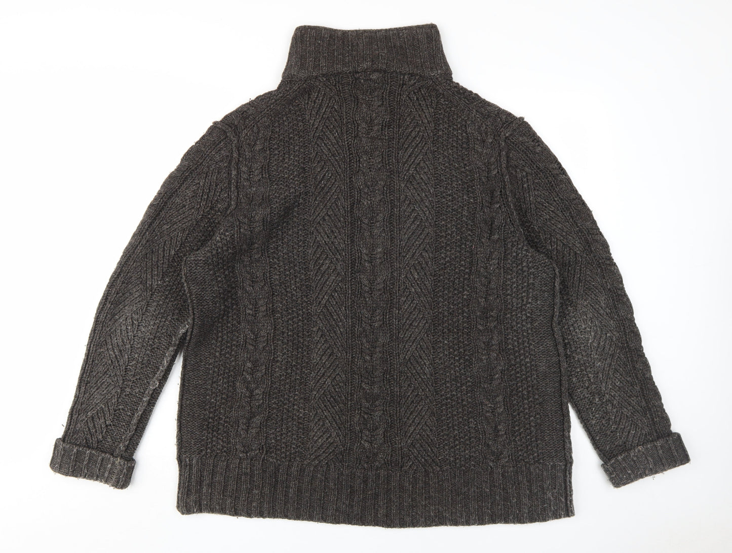 WS Men's Grey Cable-Knit High Neck Jumper XL