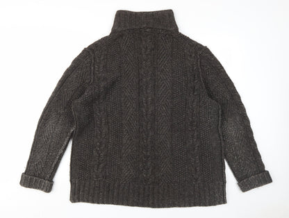 WS Men's Grey Cable-Knit High Neck Jumper XL