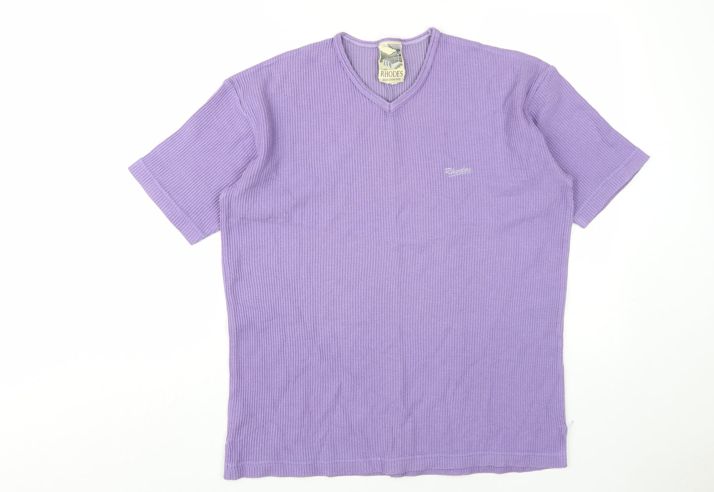 Rhodes Unisex Purple Knit V-Neck T-Shirt M