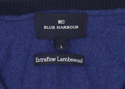 Blue Harbour Men's Blue Wool V-Neck Jumper, Size L