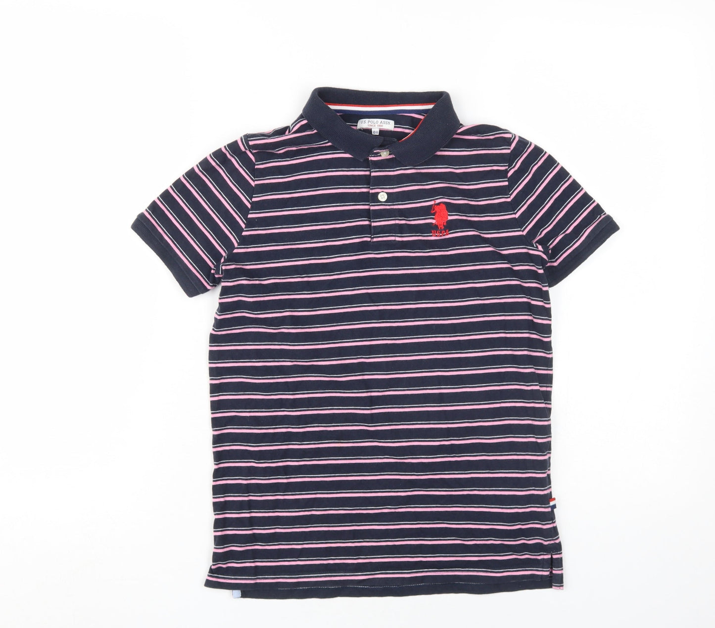U.S. Polo Assn. Girls Navy Striped Polo Shirt, Size 10-11 Years