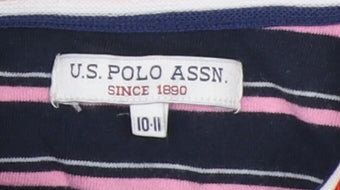 U.S. Polo Assn. Girls Navy Striped Polo Shirt, Size 10-11 Years