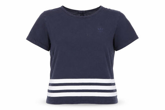 Front view of Adidas Women's Blue Casual Crew Neck T-Shirt, size 10