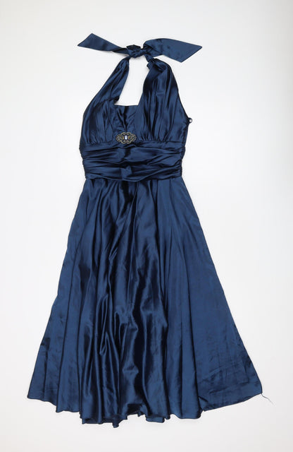 Chicas Women's Blue Midi Fit & Flare Halter Dress L