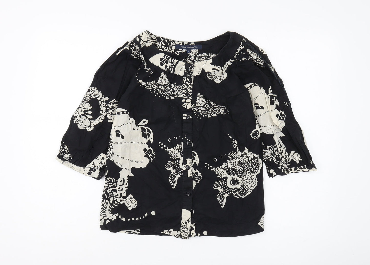 French Connection Women's Black Floral Blouse - Size 6