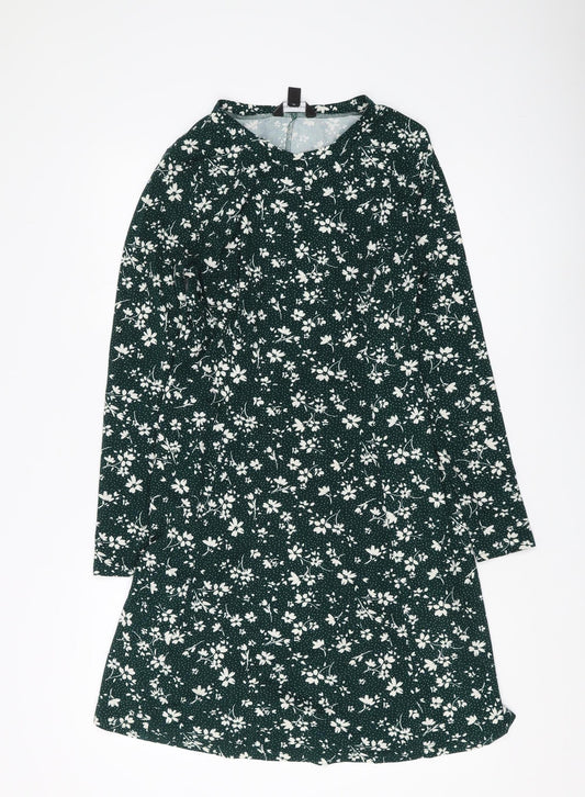 New Look Women's Green Floral A-Line Dress UK 10