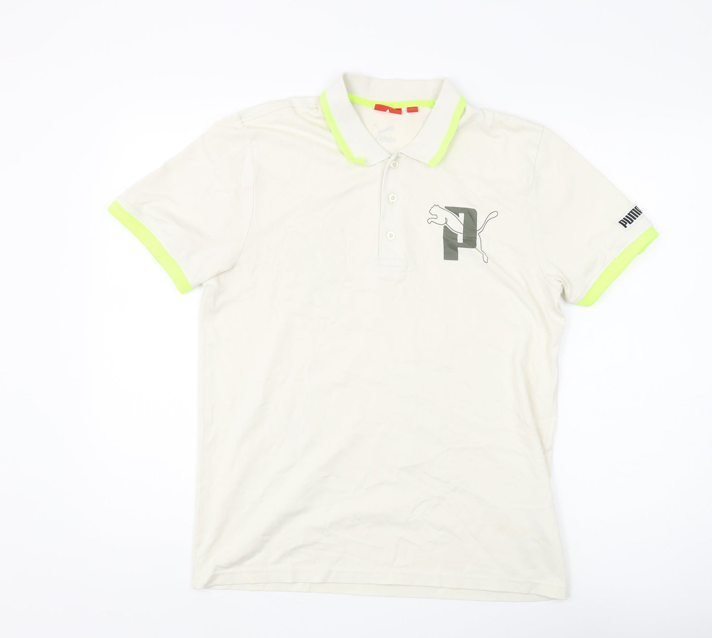 Puma Men's Beige Polo Shirt Size 19 with Logo Accent