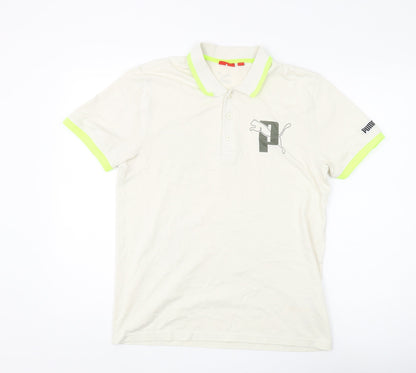 Puma Men's Beige Polo Shirt Size 19 with Logo Accent