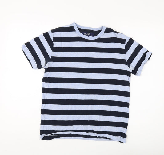 Ben Sherman Unisex Blue Striped T-Shirt S, Crew Neck