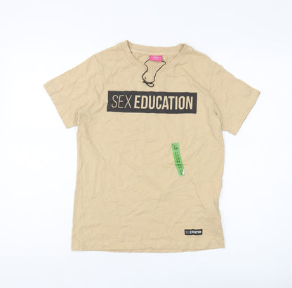 Womens UK Size XS Pull&Bear Beige Basic T-Shirt