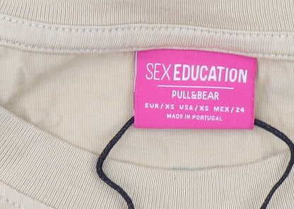 Womens UK Size XS Pull&Bear Beige Basic T-Shirt