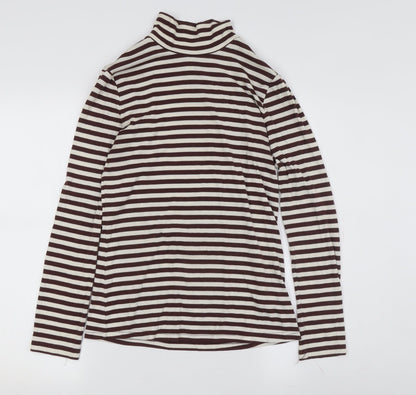 Paris Atelier Women's Brown Striped Roll Neck T-Shirt