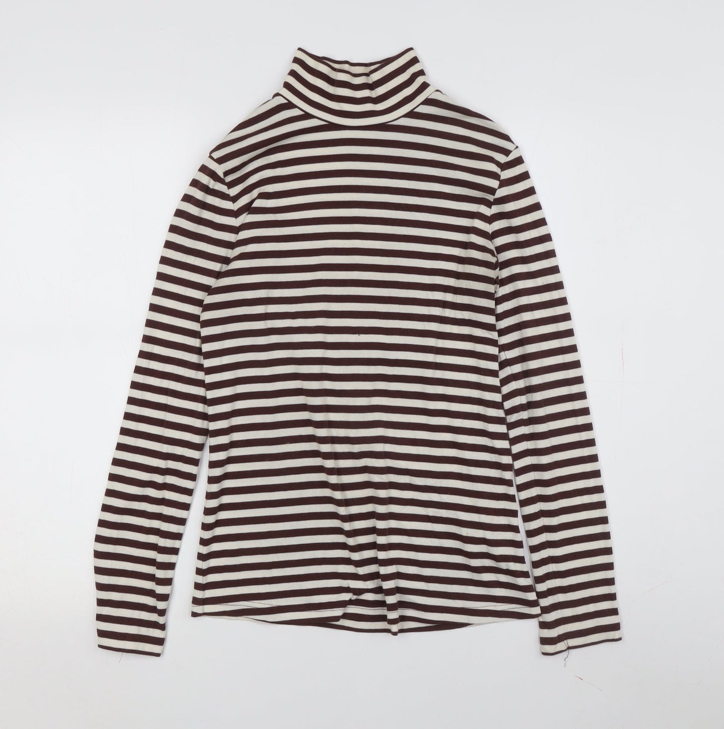 Paris Atelier Women's Brown Striped Roll Neck T-Shirt