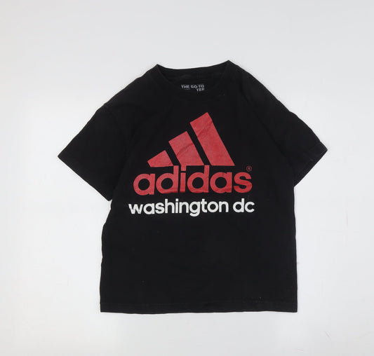 Additional front view of Adidas boys’ black graphic print t-shirt m casual logo