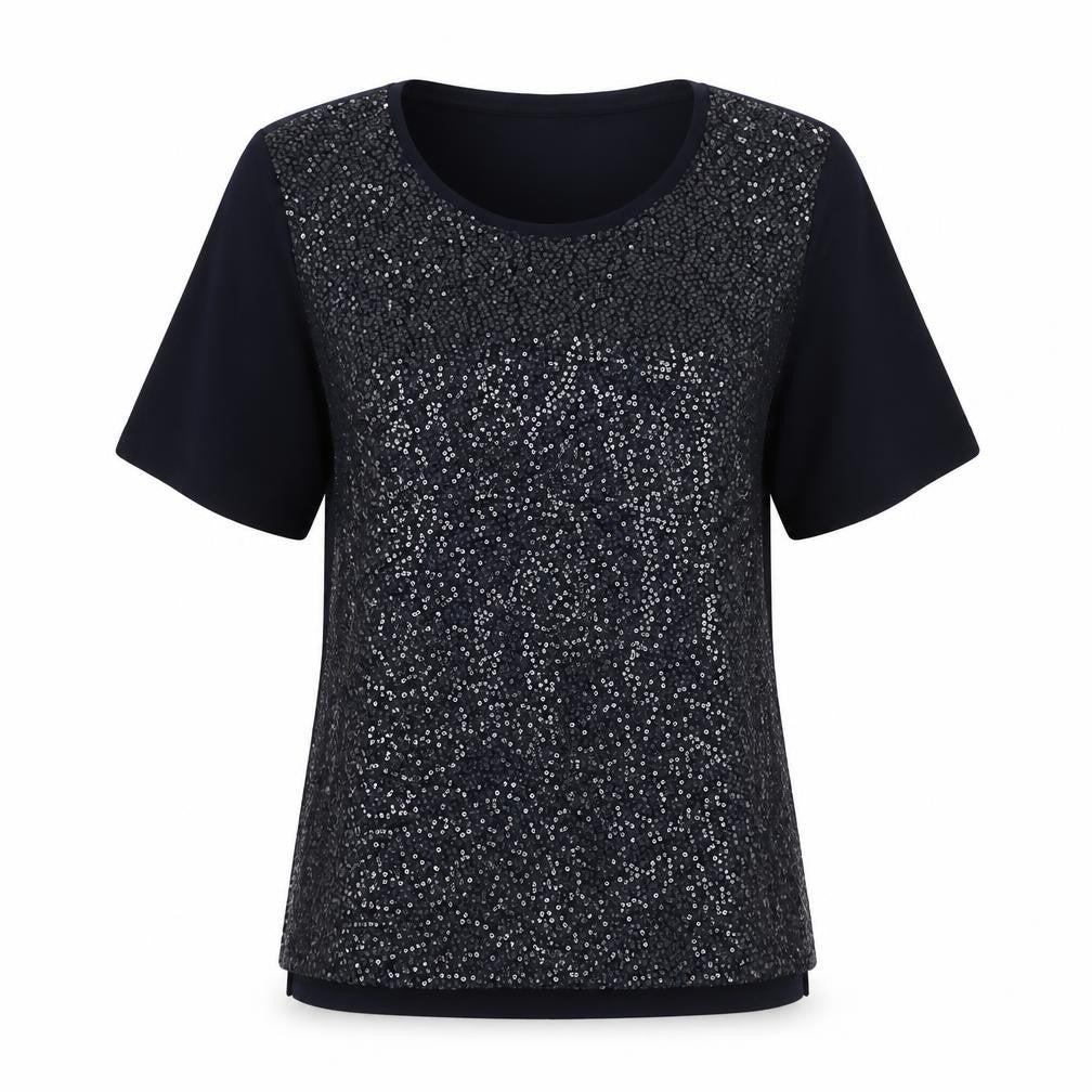 Canda Women's Black Sequin T-Shirt, Size S, Casual Wear