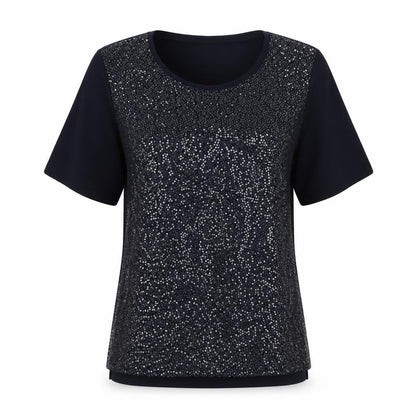 Canda Women's Black Sequin T-Shirt, Size S, Casual Wear