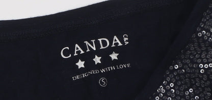 Canda Women's Black Sequin T-Shirt, Size S, Casual Wear