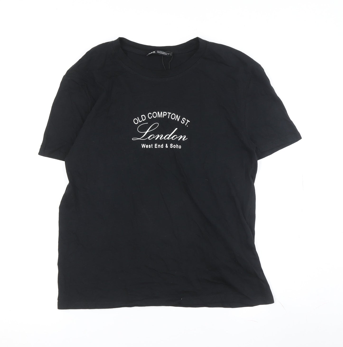 Womens UK Size S Zara Black Basic T-Shirt