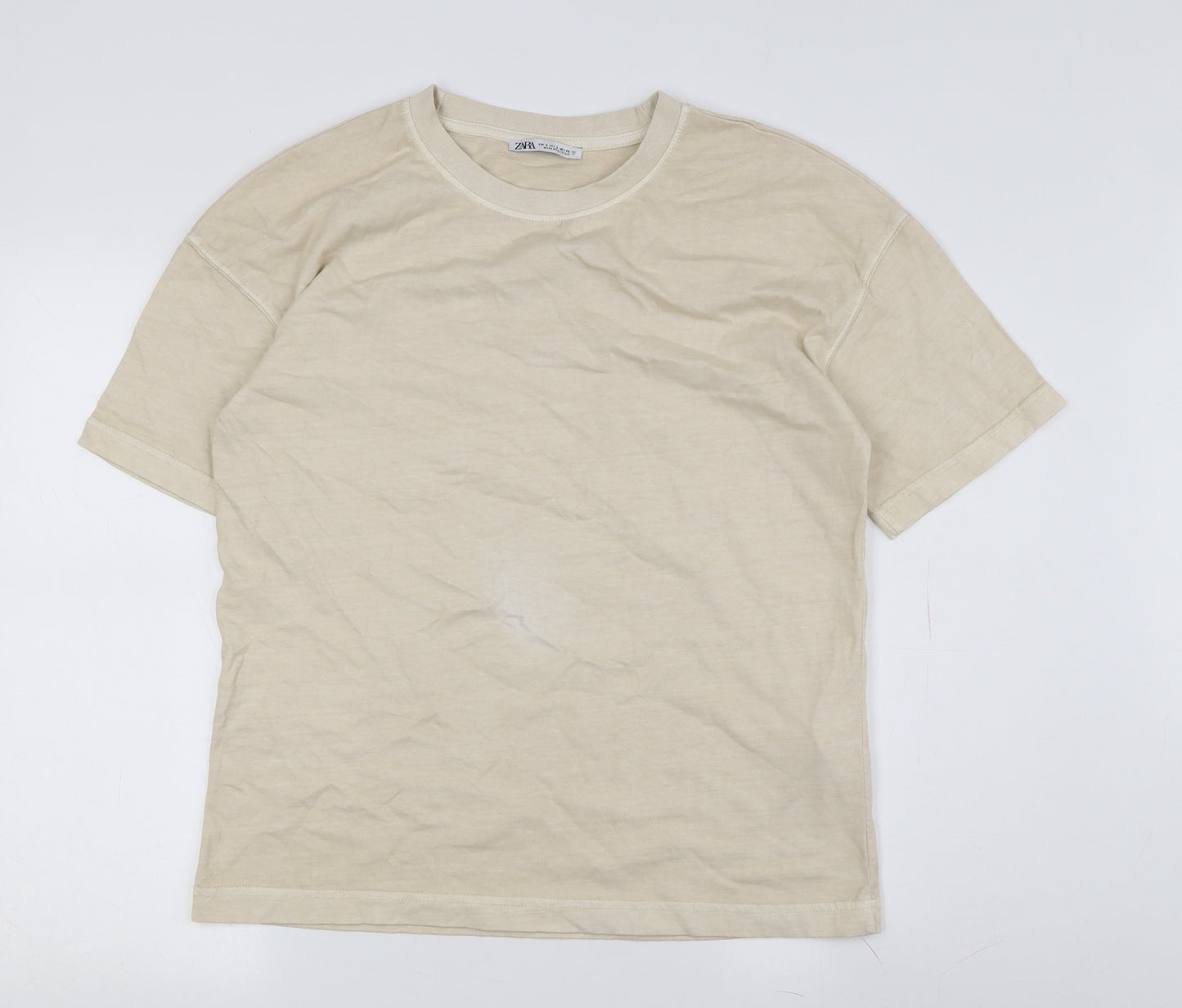 Zara Men's Beige Short Sleeve Crew Neck T-Shirt S