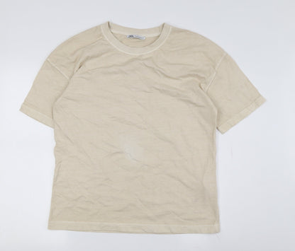 Zara Men's Beige Short Sleeve Crew Neck T-Shirt S