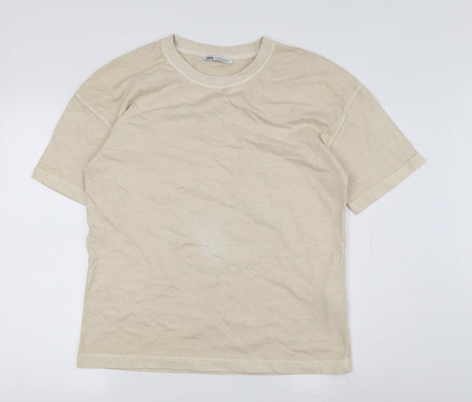 Zara Men's Beige Short Sleeve Crew Neck T-Shirt S