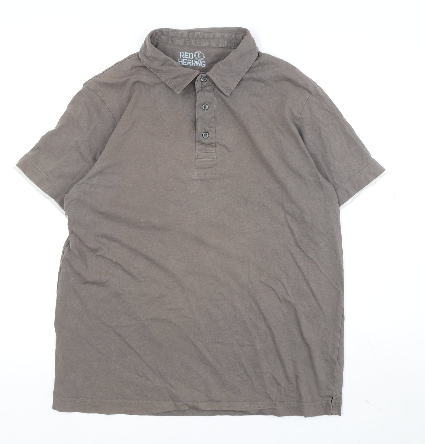 Red Herring Men's Brown Polo L Short Sleeve Casual