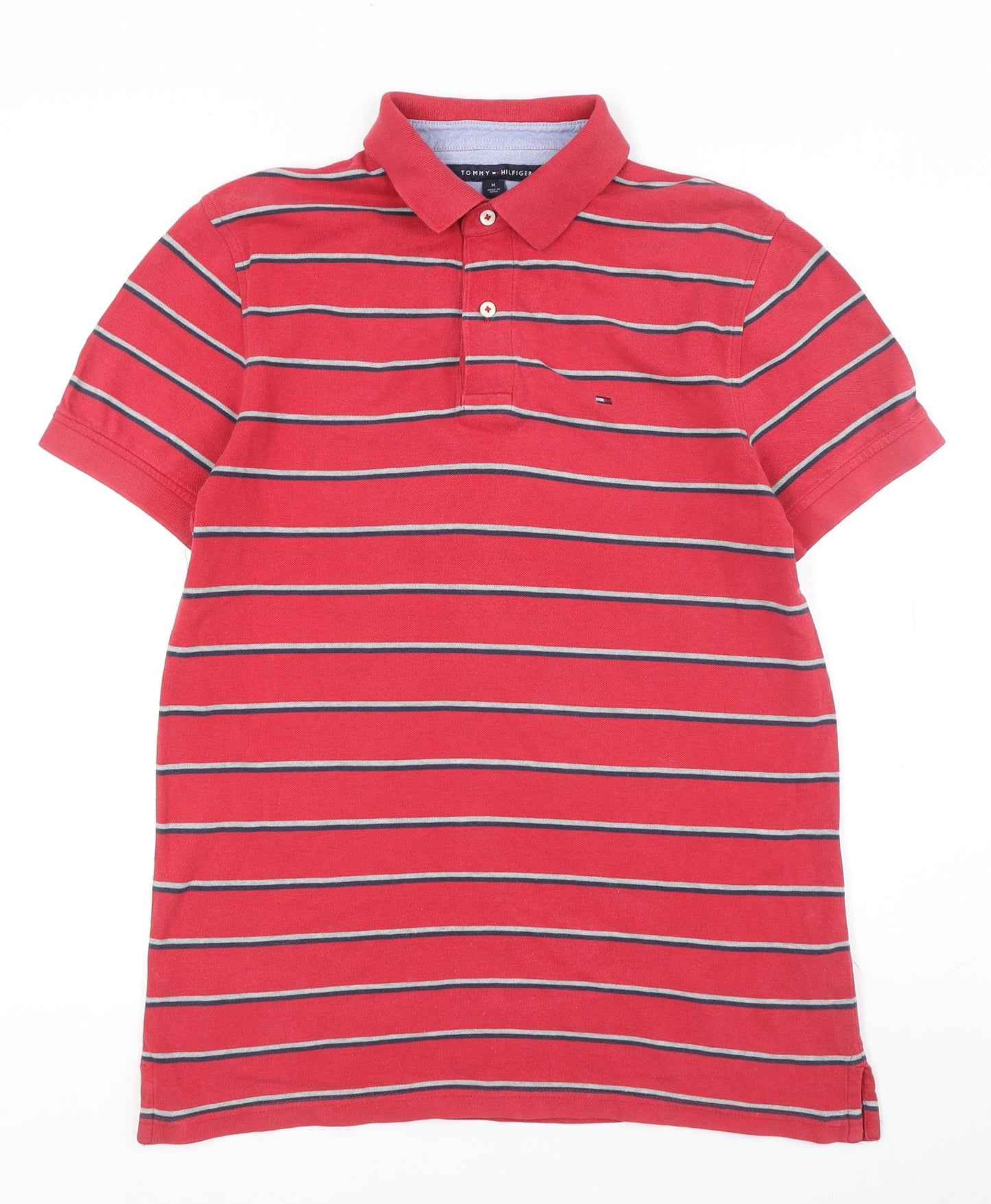 Tommy Hilfiger Men's Red Polo - Striped Short Sleeve M